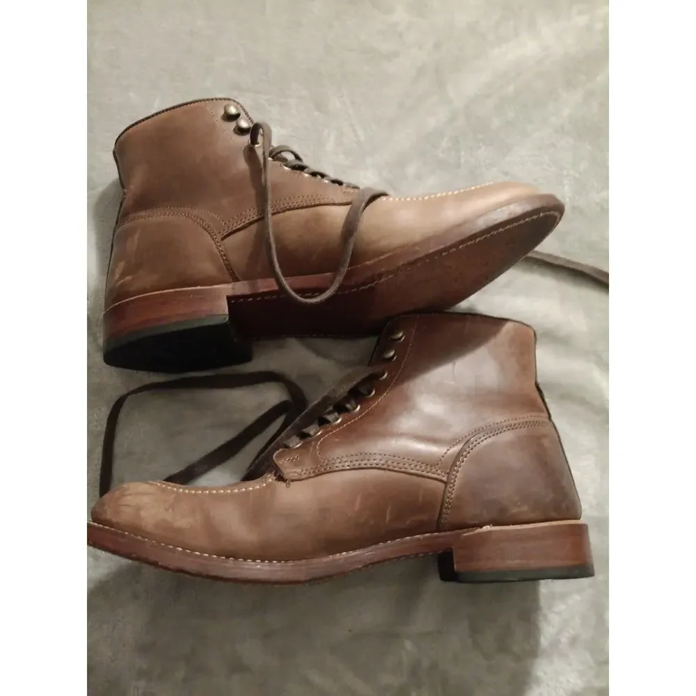 Frye Men's Boots WALTER Sz 10 Lace-Up USA Made Tan Brown Moc Toe Leather 81701